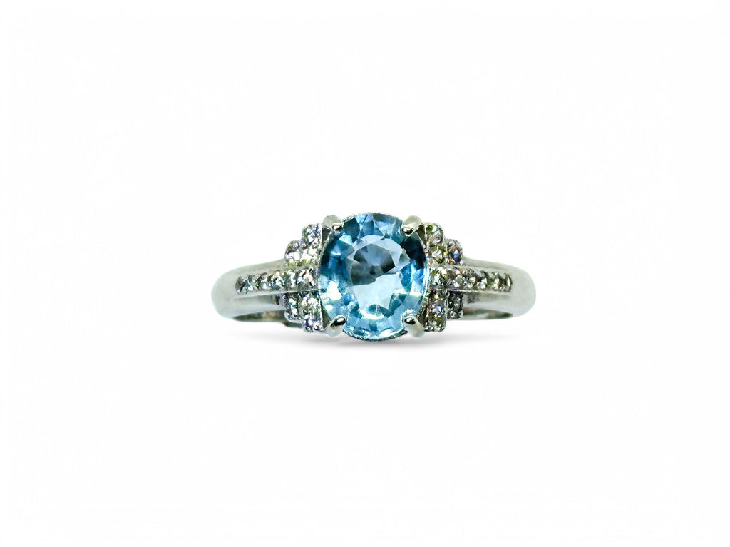 "Flapper's Ocean" Art Deco Style Aquamarine Ring