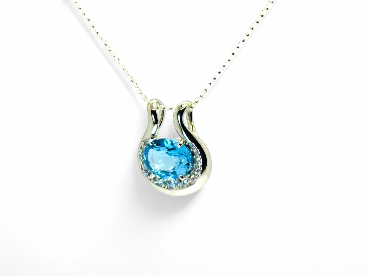 "Azure Horseshoe" Swiss Blue Topaz Necklace