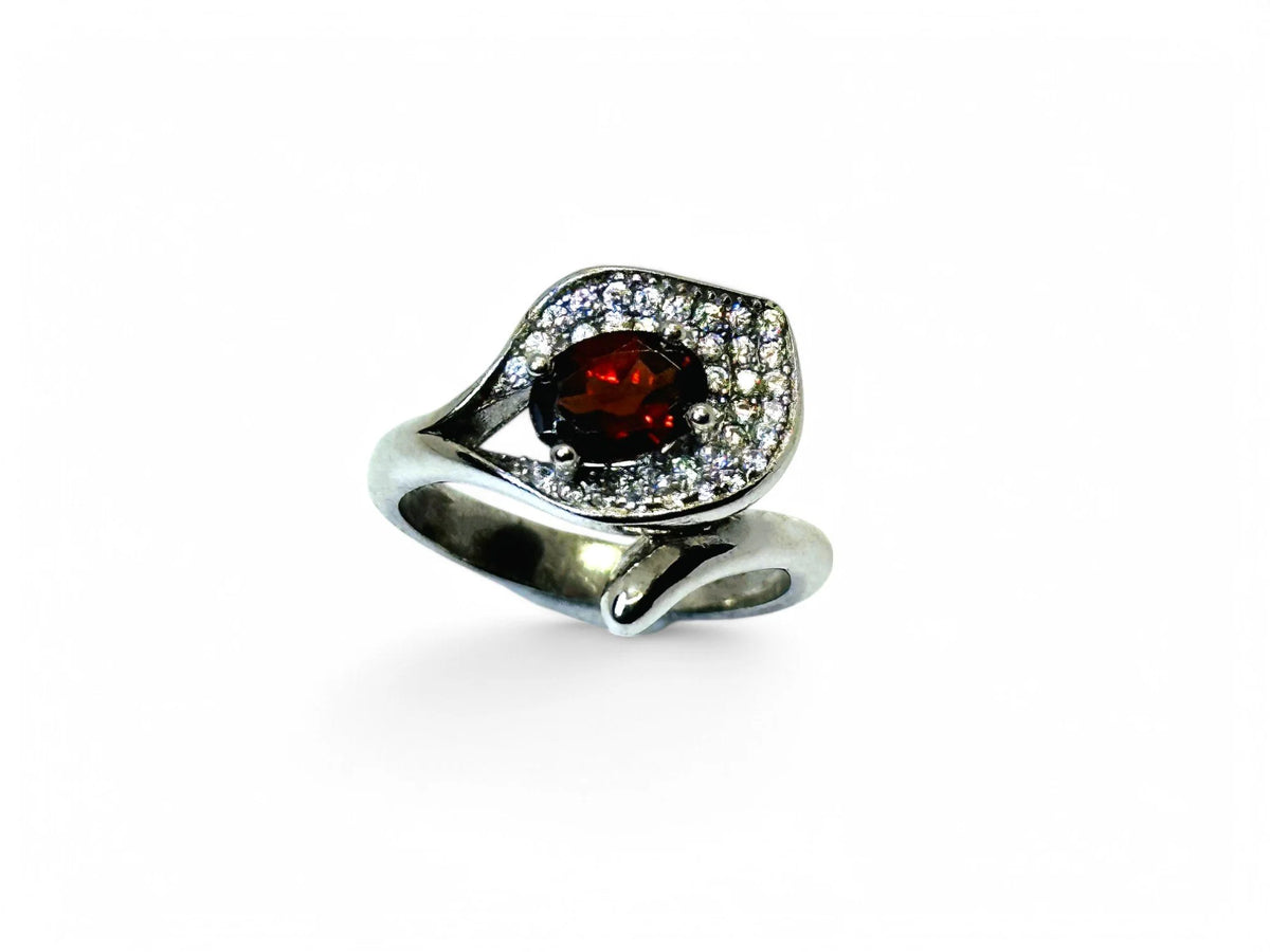 "Fiery Bloom" Red Garnet Ring