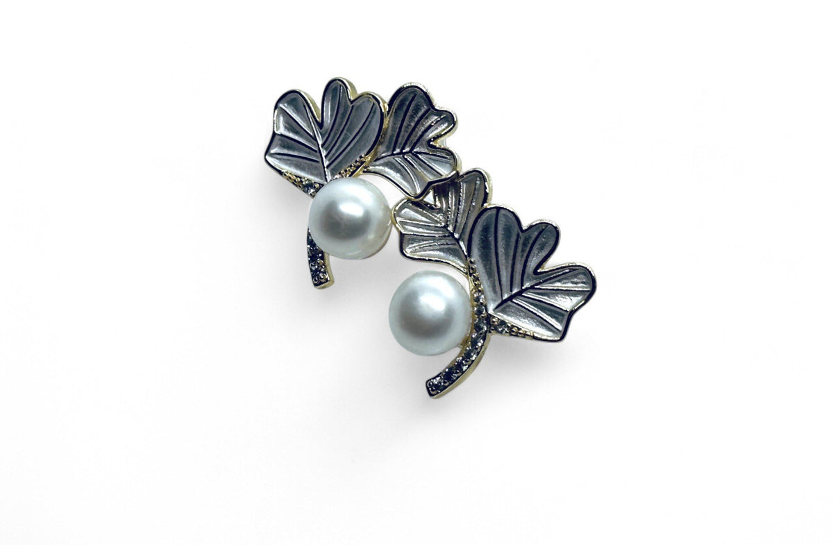 “Ginkgo Leaf” Pearl Earrings