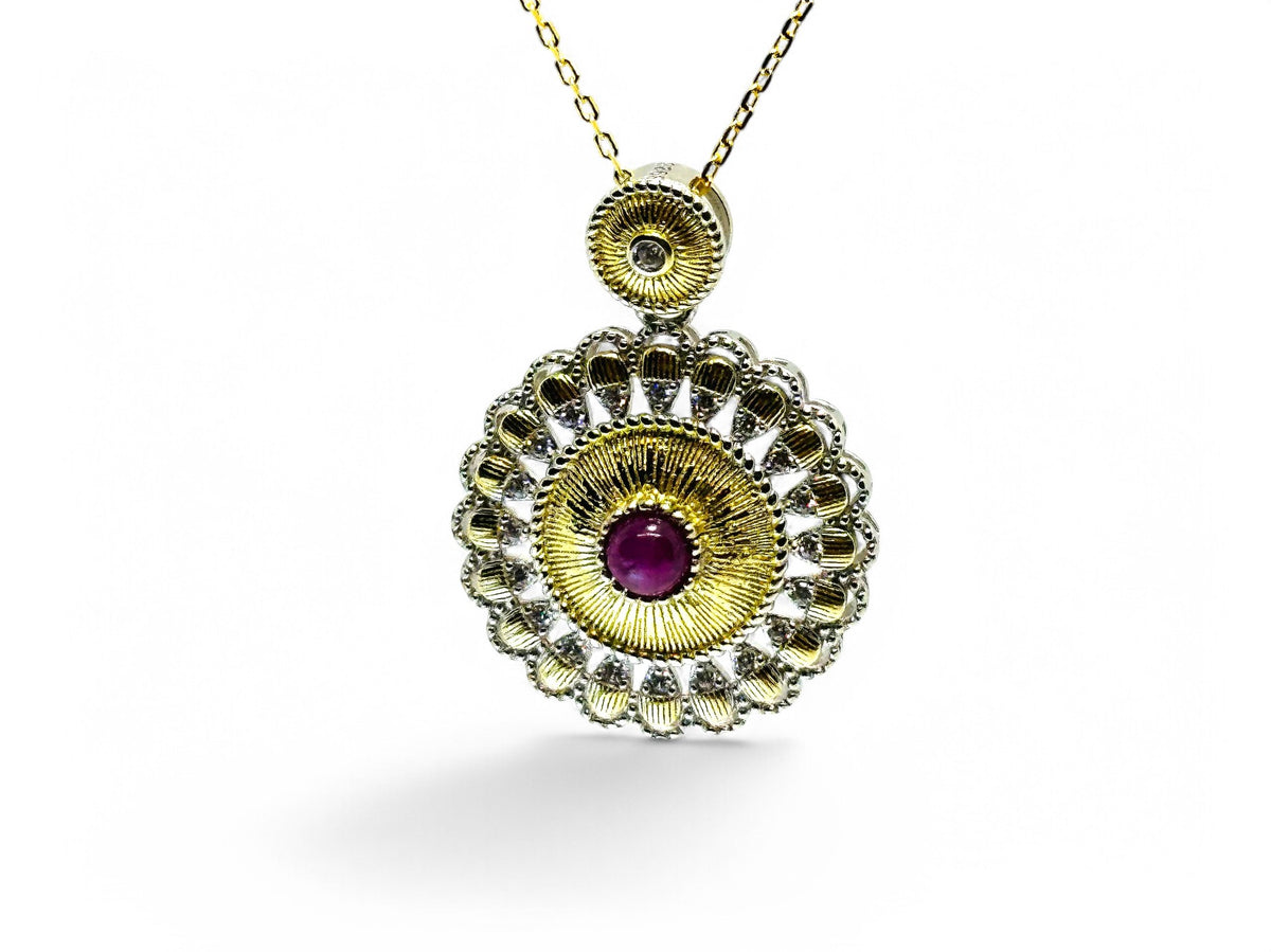 "Sunflower" Florentine Style Ruby Pendant